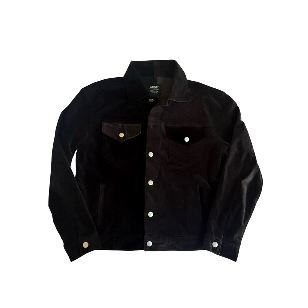 WeSC Mens Corduroy Trucker Jacket Two Tone Black Grey Split L412495 Small